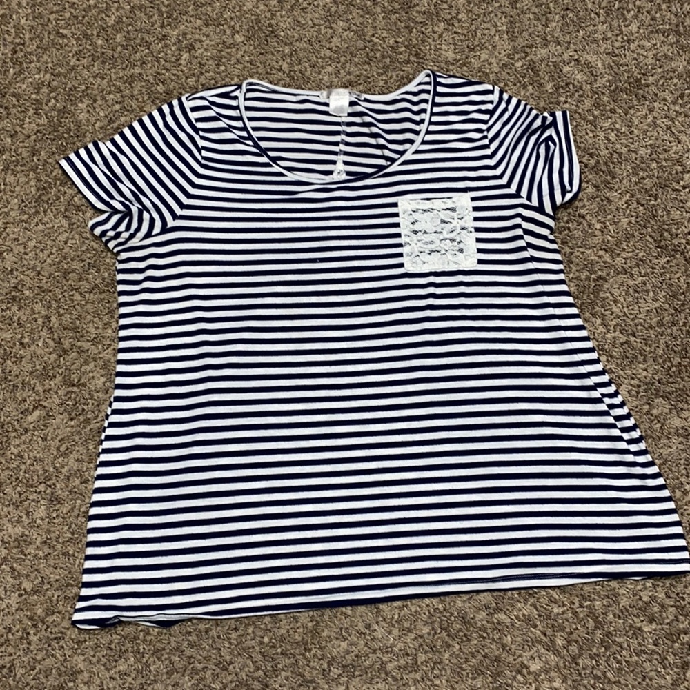 Truly Dear Blue stripes lace Blouse size 2X